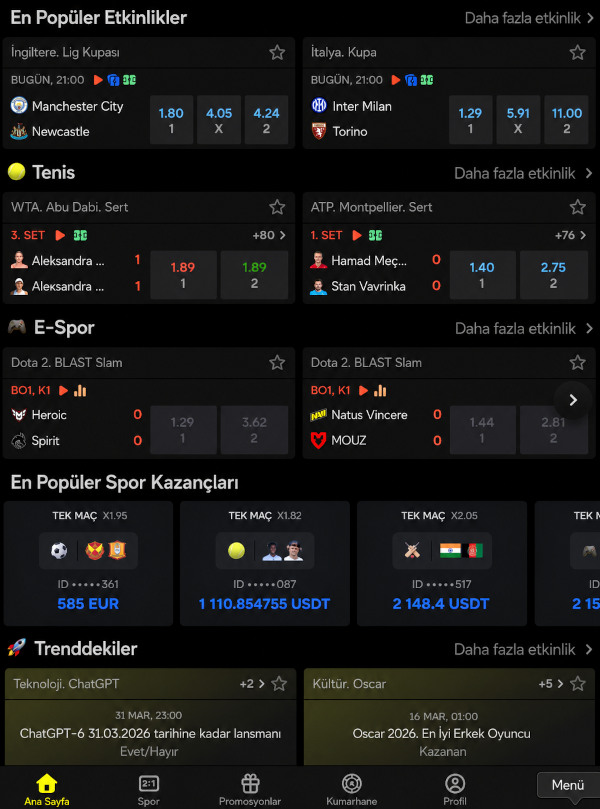 Android için Parimatch mobil uygulaması