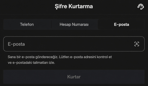 Unutulan şifreyi kurtarma işlevi