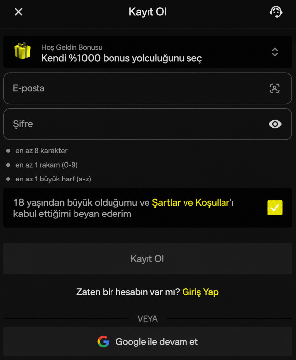 Kişisel hesaba giriş sayfası